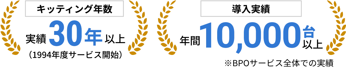 キッティング年数 実績30年以上（1994年度サービス開始） 導入実績 年間10,000台以上